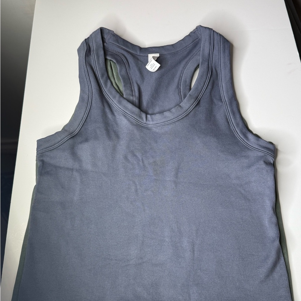 Ribbed slight crop racerback Tank Top - slate Blue and eucalyptus Green 2 for 1 - Picture 8 of 8